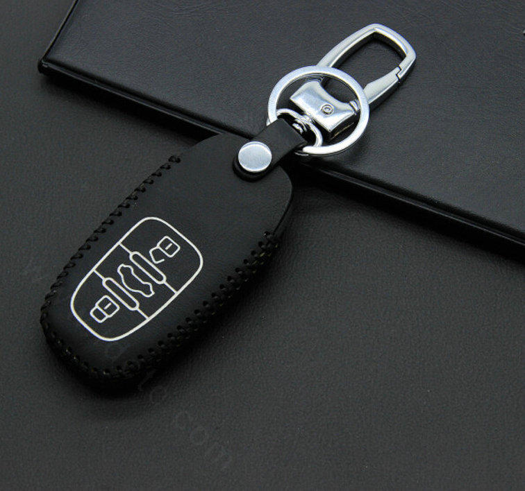 Cheap Genuine Leather Key Ring Auto Key Bags Smart for Audi Q5 - Black